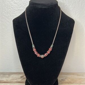 Elegant Red and Green Enamel Beaded 925 Necklace